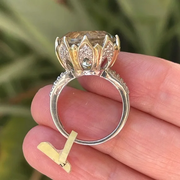 Lime citrine quartz white zircon accent solid sterling silver size 7.0 ring - Picture 4 of 9